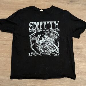 Black Graphic T-Shirt with Smitty Werbenjagermanjensen Print